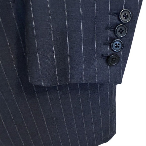 Hickey Freeman Loro Piana 130s Wool Suit Jacket 44L Navy Blue White Pinstripe - Picture 5 of 11